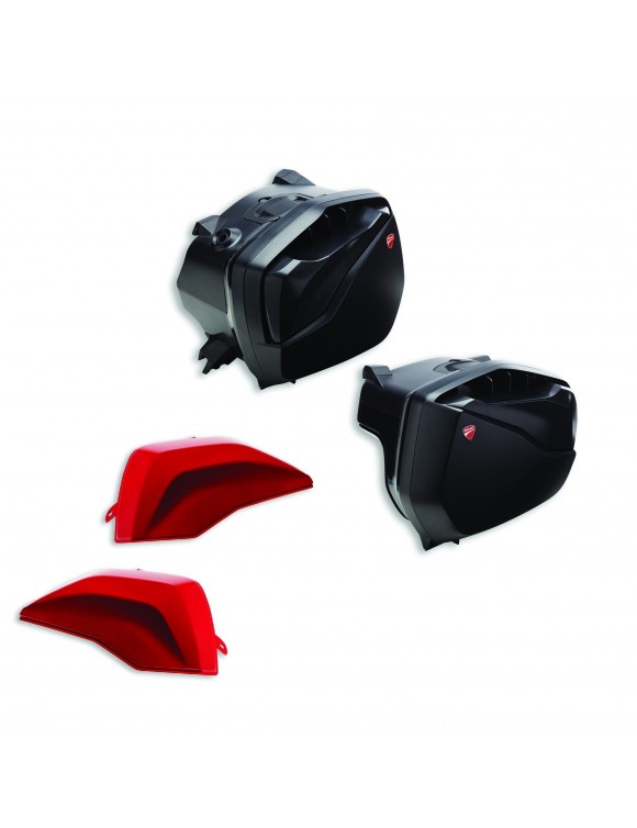 Rigid side panniers with red covers kit Ducati MTS V4 96781551AA-96781561AA