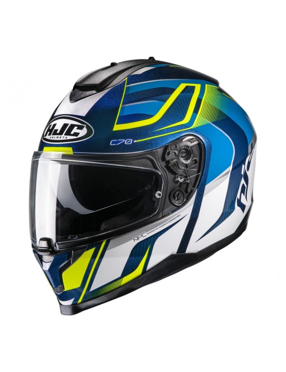 Casco moto integrale policarbonato HJC c70 Lantic mc3h blu/giallo lucido
