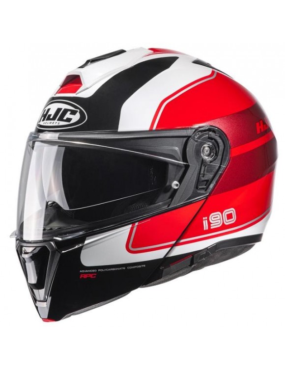 Casco moto modulare policarbonato HJC i90 wasco mc1 rosso nero bianco lucido