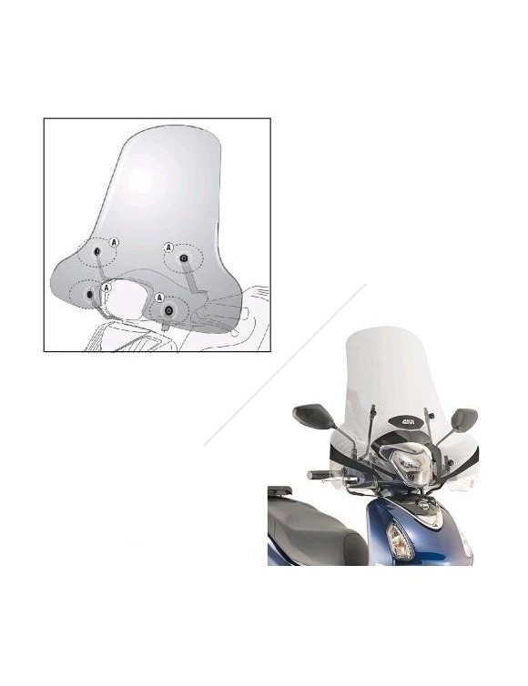 Kit completo parabrezza GIVI 7057a + attacchi SYM Symphony 125 euro 5 (dal 2020)
