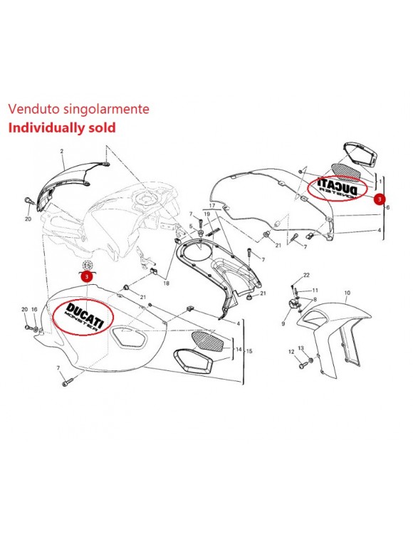 Ducati Replacement Tank Sticker Red, 43510331AW, Ducati Monster - 3 Ducati Replacement Tank Sticker Red, 43510331AW, Ducati Monster - 3