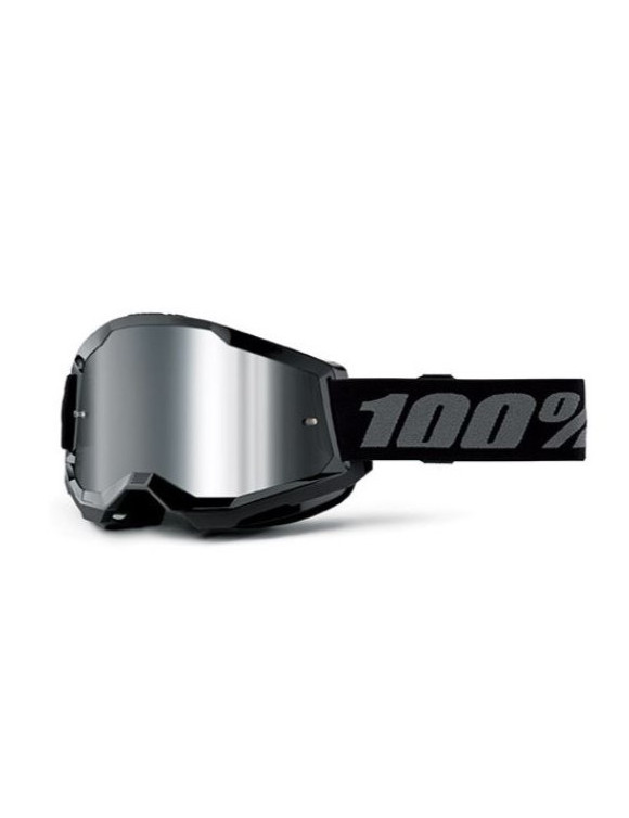 100% Strata 2 Black Goggles Mask with Silver Mirror Lens