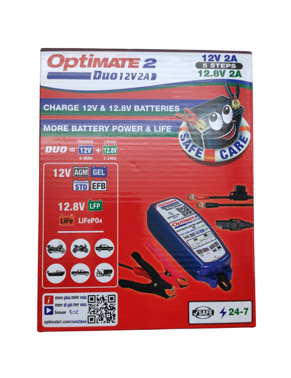 Optimate 2 Duo Battery Charger (Tecmate TM-550) for 12V Lead/Lithium Batteries