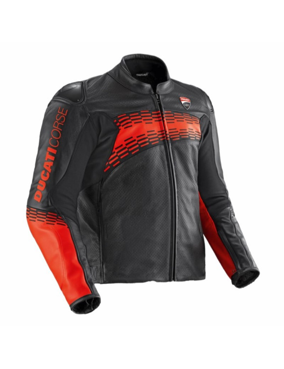 Veste Moto Homme en Cuir Originale Ducati Corse C7 Noir/Rouge 9810927 - 1